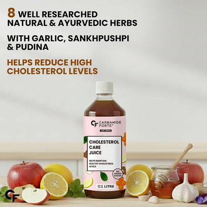 Carbamide Forte Ayurvedic Cholesterol Care Juice - 1L | Cholestrol Juices that Contains Honey, Apple Cider Vinegar, Ginger, Garlic; Helps In Digestion | Sugar free Cholesterol Care Juice 1000 ml