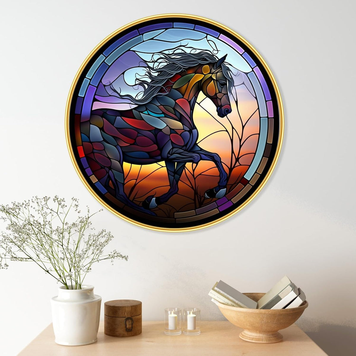 Running horse modern art Premium Sparkle lamination Golden Slim Frame 50.8 cm x 50.8 cm Large Size, For Home/Office/Hotel painting GRL-28