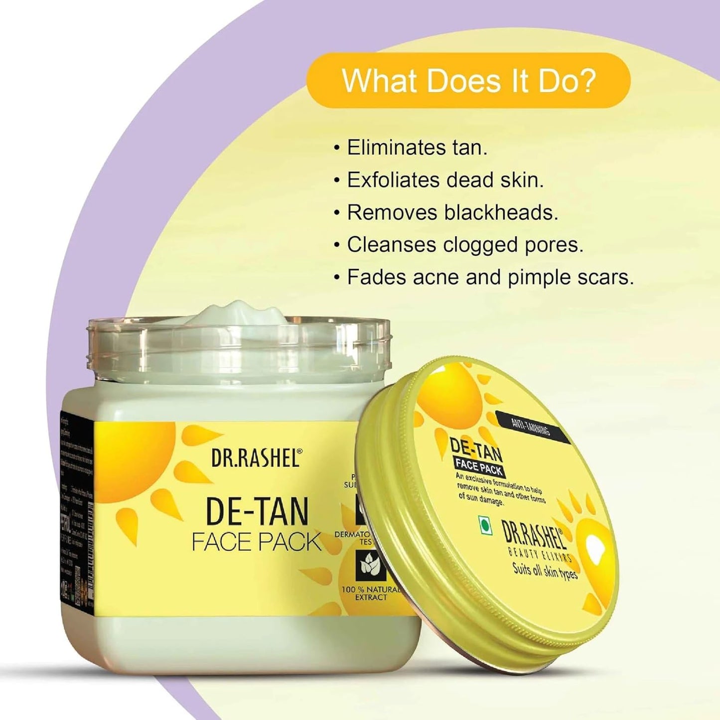 DR.RASHEL De-Tan Face Pack for Glowing Skin, Oil Control, Acne, Pimples, Detan, Blemishes, Pigmentation & Brightening, Face Cleansing for Face & Body (380 Ml)