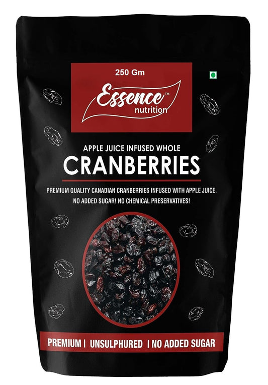Essence Nutrition Whole Dried Cranberries - Gluten Free, Unsulphured [ Imported From Canada ] - Cranberry Dry Fruit Without Sugar
