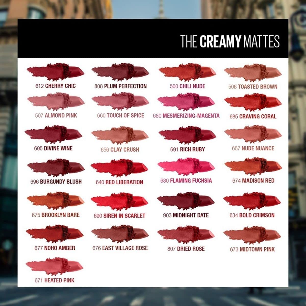 Maybelline New York Color Sensational Creamy Matte Lipstick lasts up to 12 Hours, Hydrate Lips, Rich Creamy Lipstick with Shea Butter, Available in 42 Shades - 690 Siren in Scarlet, 3.9g