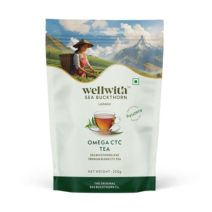 Wellwith Sea Buckthorn Omega CTC Tea 250g | Natural Sea Buckthorn Berry Infused Tea | Wellness and Refreshing Blend (Pack of 1)