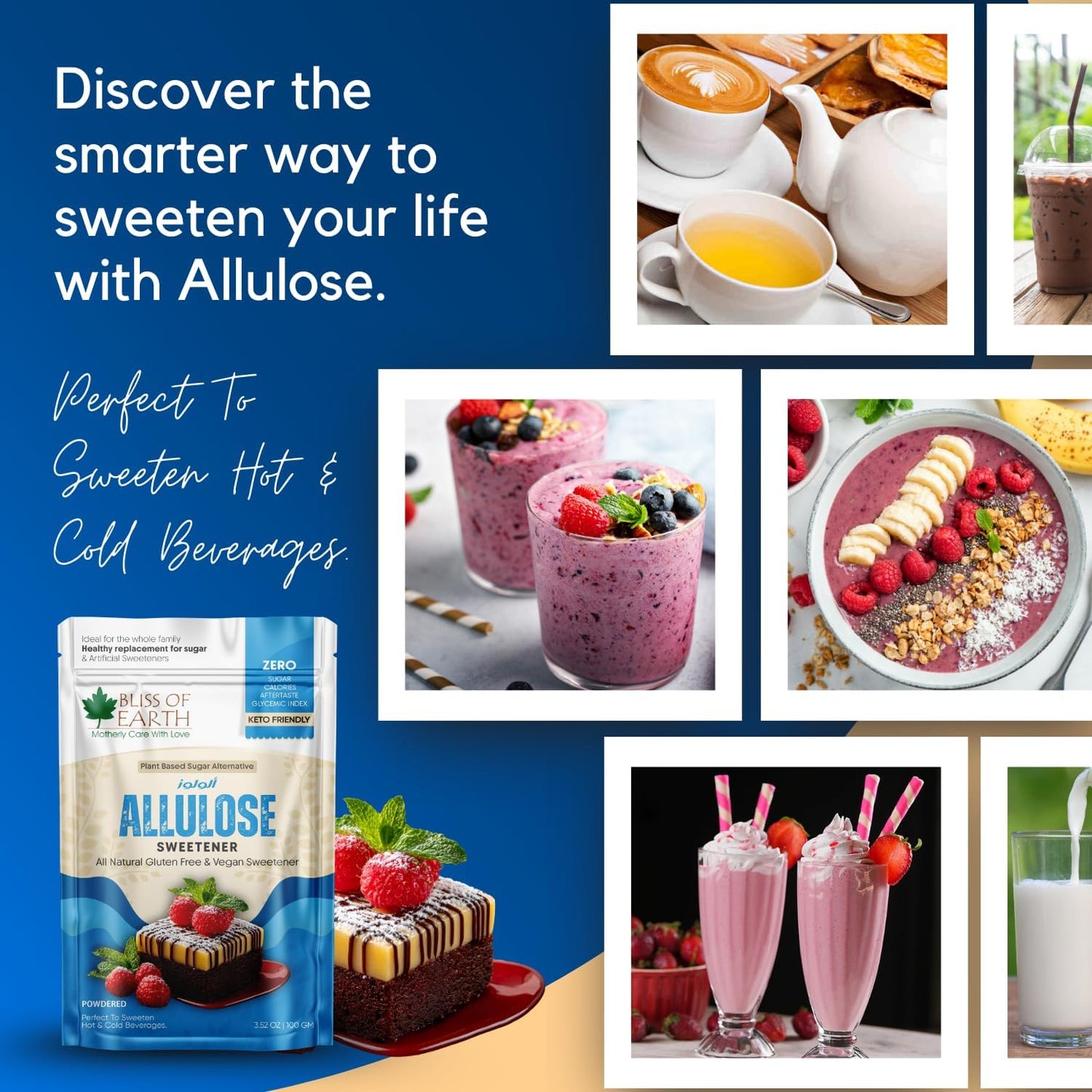 Bliss of Earth Allulose Sweetener 100gm Zero Calorie Keto Sweetener | Natural Sugar Substitute | Zero Glycemic Allulose Powder | Non-GMO, Vegan | Ideal for Baking & Beverages