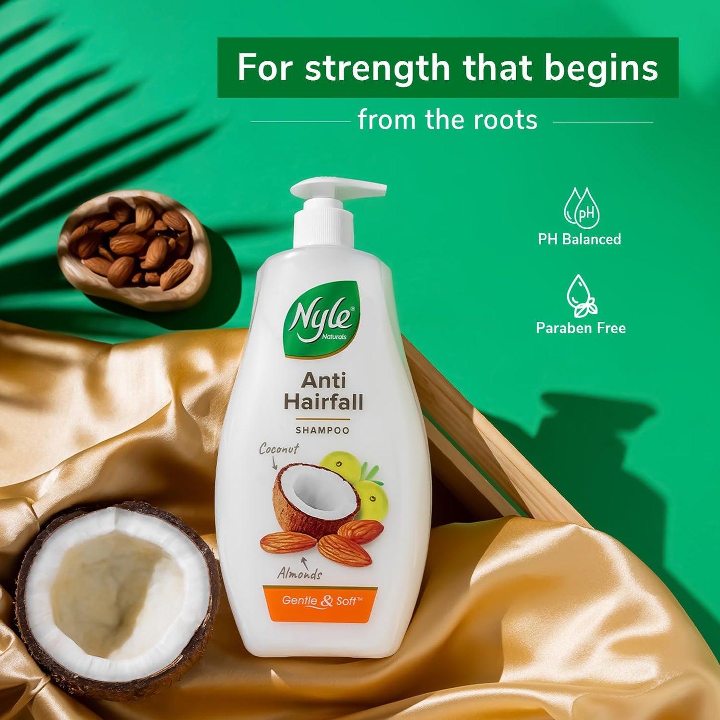 Nyle Naturals Strong & Healthy Anti Hairfall 2 In1 Shampoo With Active Conditioner, With Almonds And Green Gram Sprouts, 400ml
