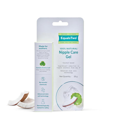 EQUALSTWO by Zydus Nipple Care Gel for Cracked & Sore Nipples, 25gm, 100% Natural Soothing Nipple Gel Cream for Breastfeeding & New Mom, Hypoallergenic, Dermatologically Tested, Pack 1