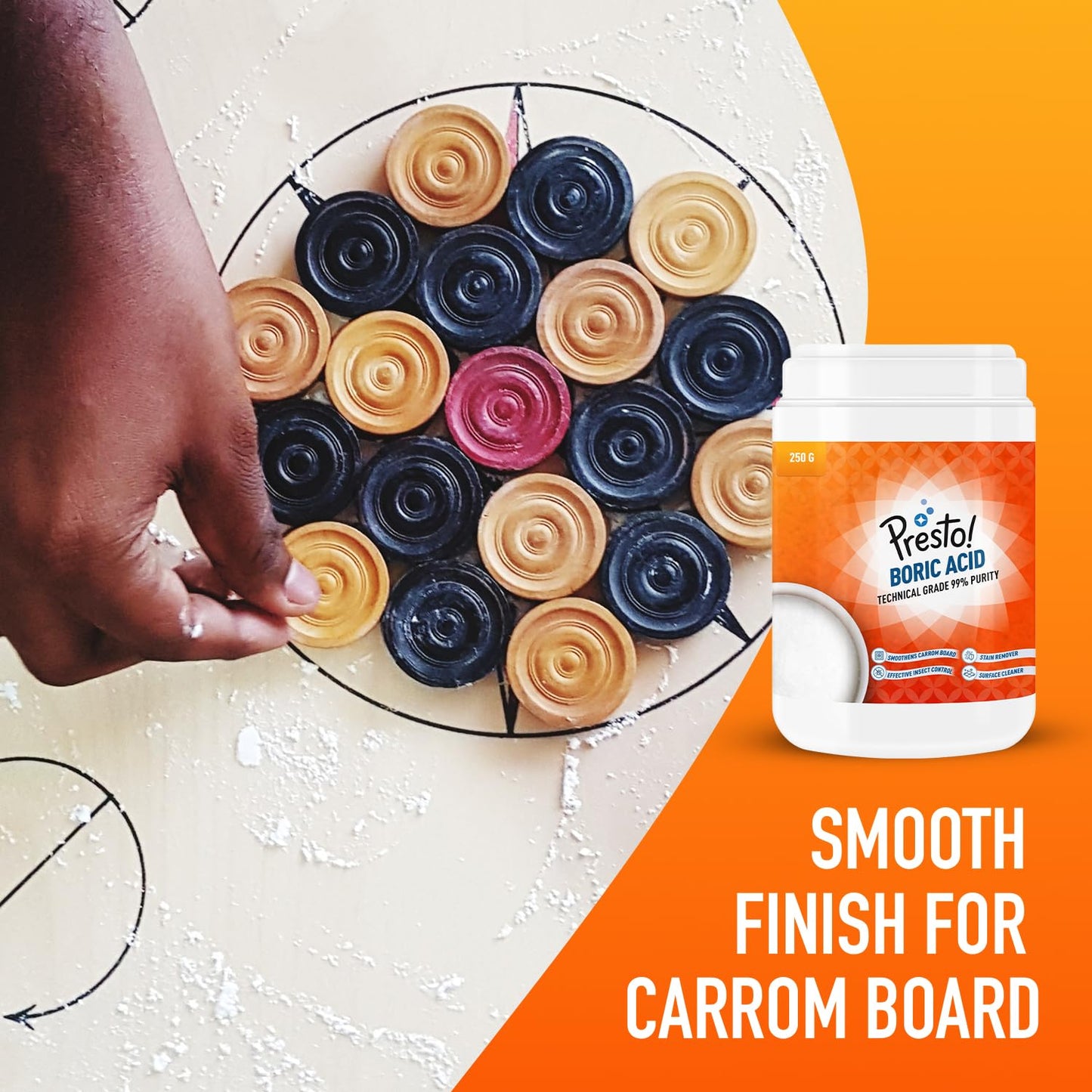 Presto! Boric Acid Powder | 250 Gram | Technical Grade 99% Pure | Multipurpose Use for Pest Control, Cleaning, & Carrom Board