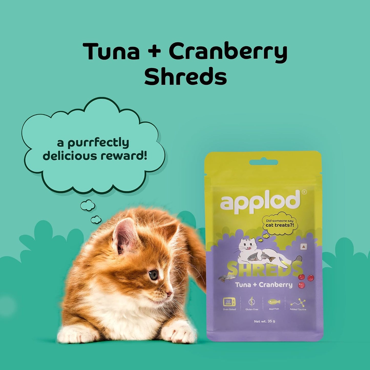 Applod Tuna with Cranberry Soft Cat Treats for Kittens & Adult Cats | Made with Real Tuna | Grain-Free Protein-Rich Snacks with Taurine & No Fillers | 35g