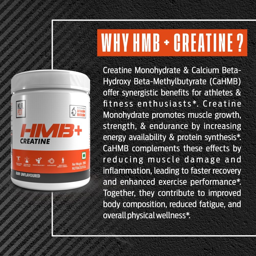 Creatine + HMB Supplement -3 gm Creatine Monohydrate Powder with 3gm HMB for Muscle Growth, and Enhances Performance, Improve Workout Recovery- 33 Servings, Unflavored