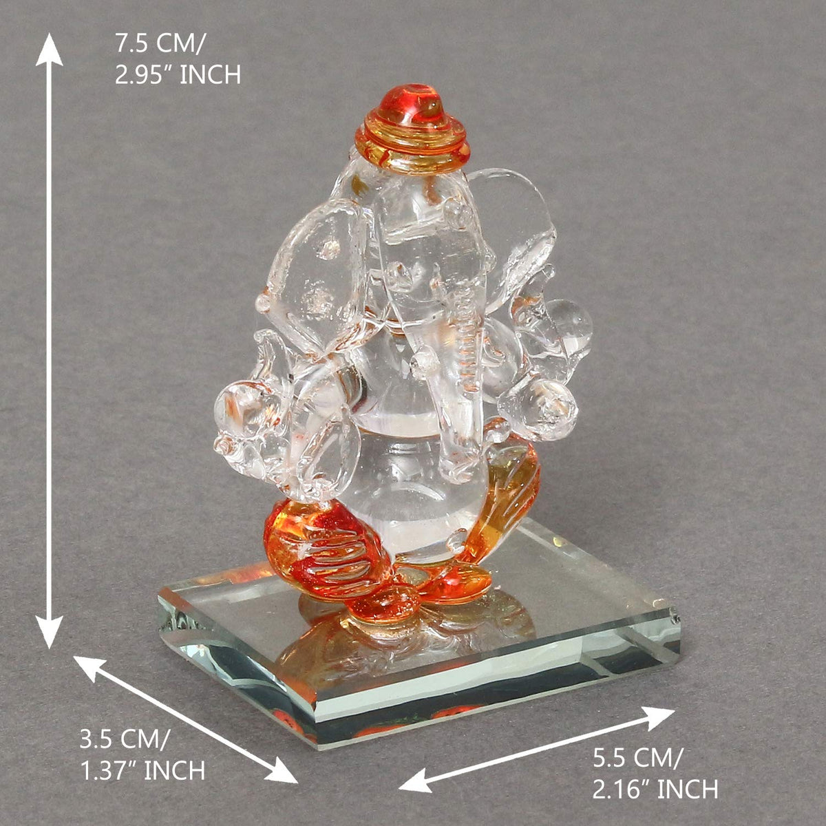 Orange and Transparent Double Sided Crystal Car Ganesha Showpiece