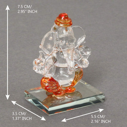 Orange and Transparent Double Sided Crystal Car Ganesha Showpiece