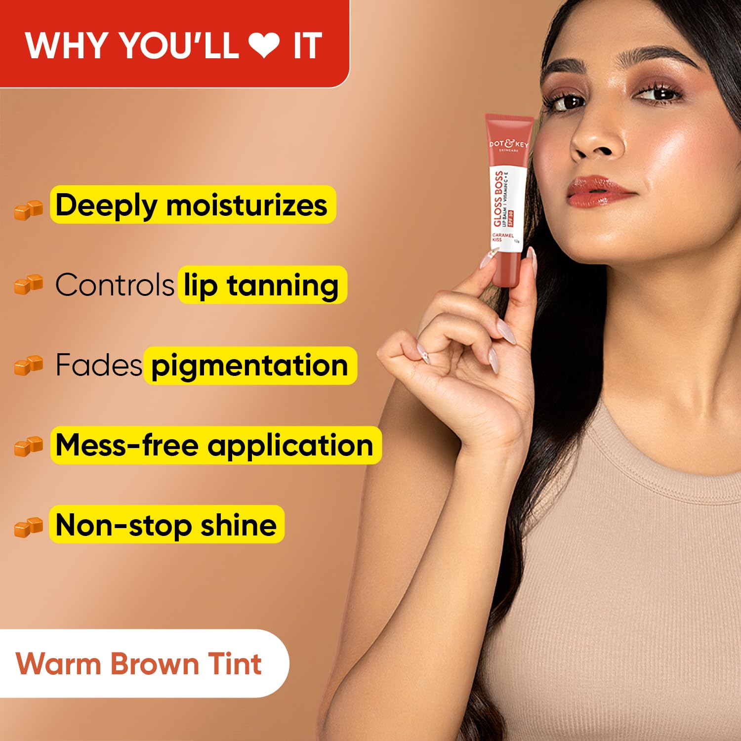 Zephivo DOT & KEY Dot&Key Salted Caramel Tinted Lip Balm(12Gm)|With Spf 30|Lightweight&Non Sticky|Lip Balm For Women For Soft Smooth&Sun Protected Lips|Fades Lip Pigmentation|Deeply Moisturizes Dry Lips
