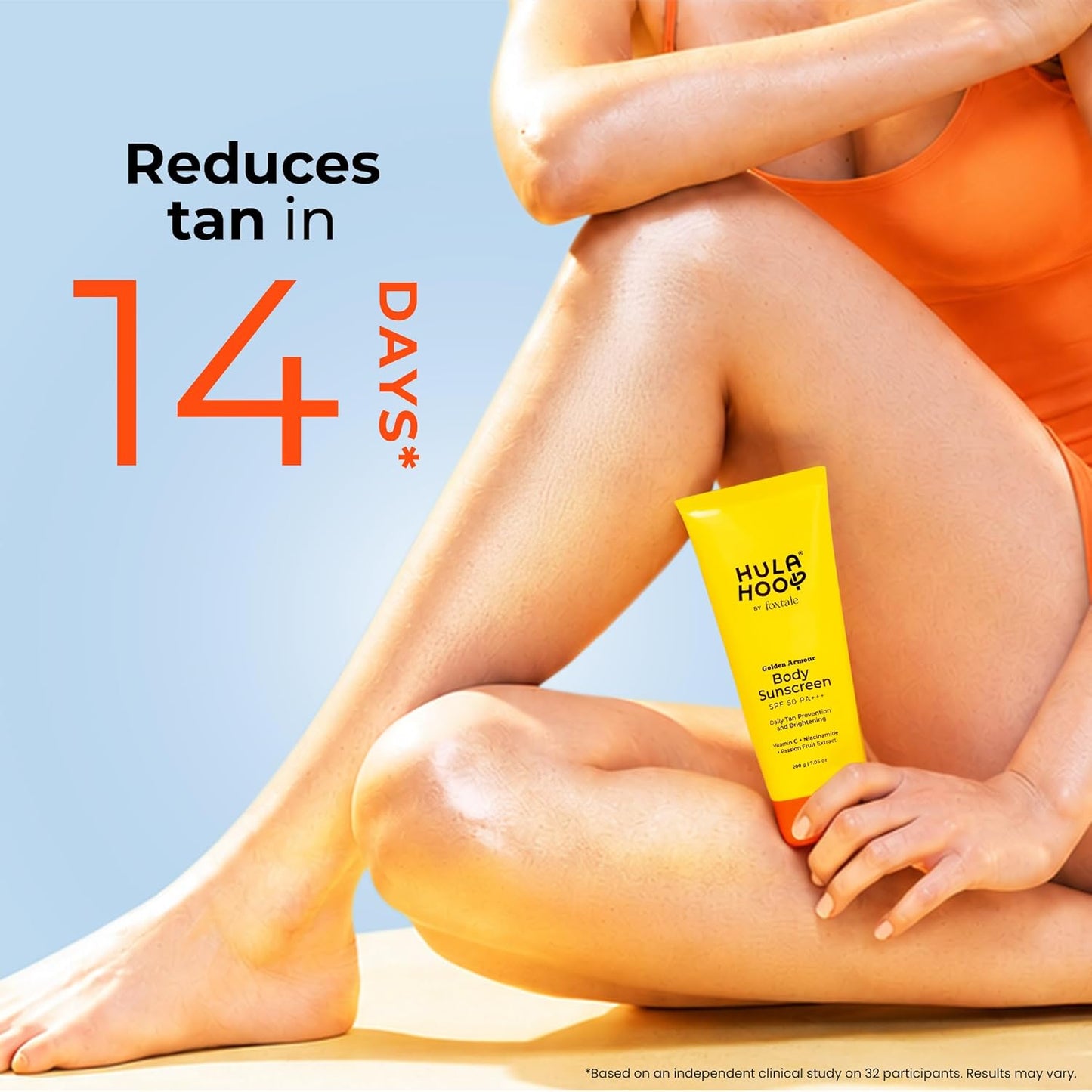 FoxTale Hula Hoop Body Sunscreen SPF 50 PA+++ by Foxtale | Vitamin C + Niacinamide + Passion Fruit Extract | Daily Tan Prevention & Brightening | 200g