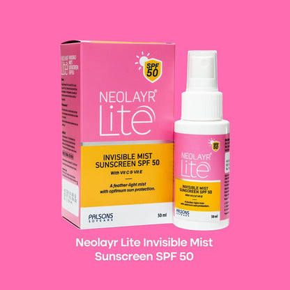 NEOLAYR Lite Invisible Mist Sunscreen SPF 50 | Weightless Spray with Vitamin C & E | Broad Spectrum UVA/UVB Protection | Hydrating & Refreshing