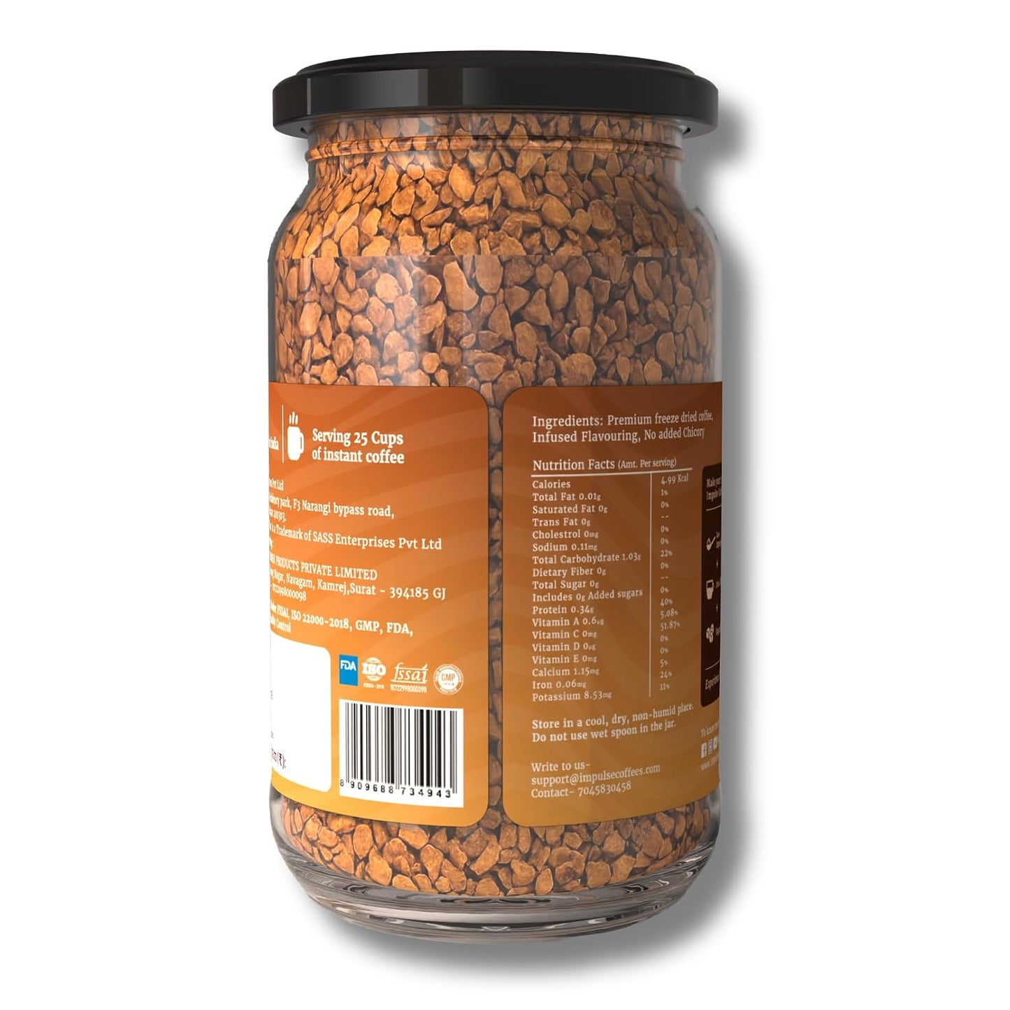Impulse Coffees - Caramel Flavoured Instant Coffee Powder | Premium Freeze Dried Arabica Caramel Coffee Powder | Smooth Instant Coffee, Hot & Cold, 50g
