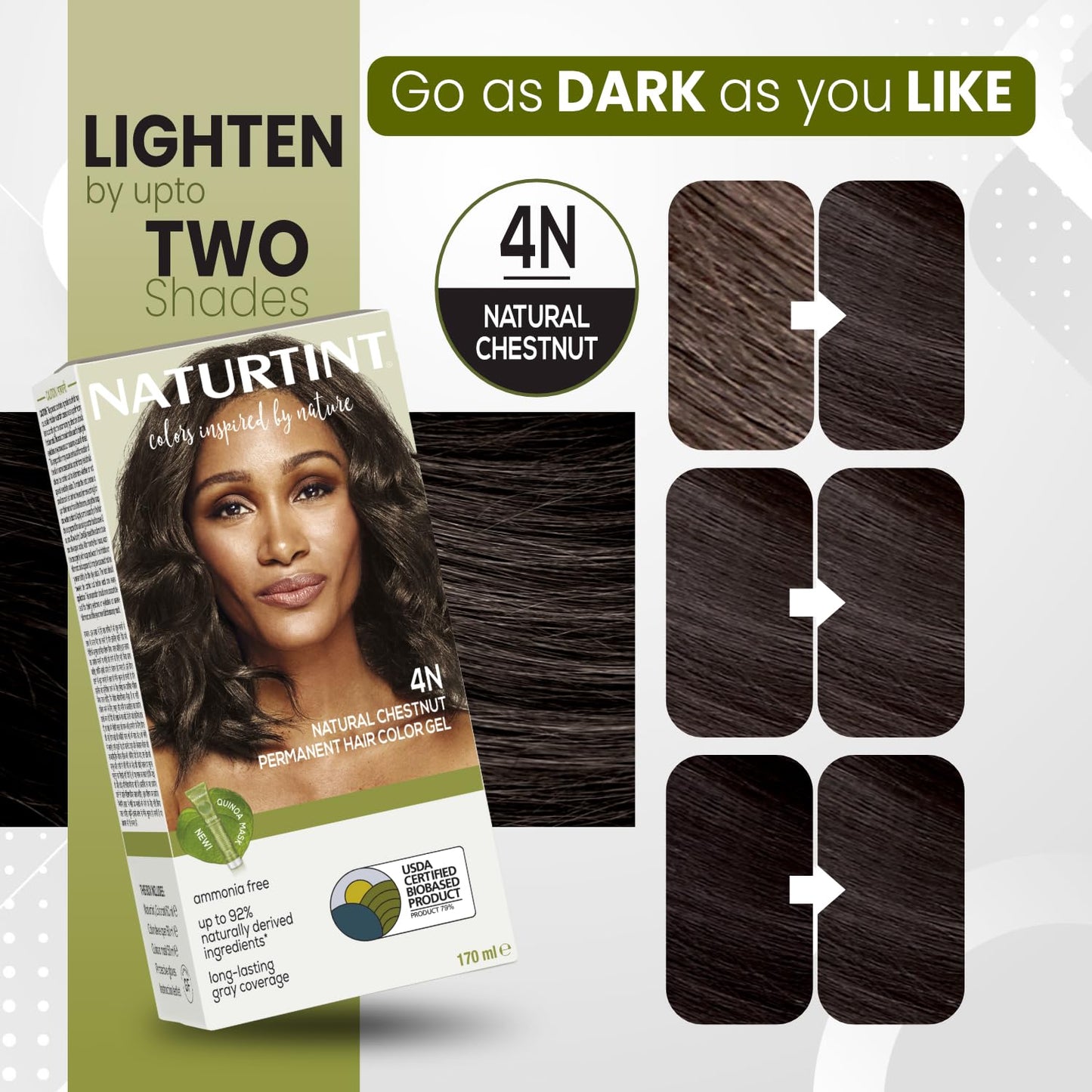 Naturtint Permanent Hair Colour Gel Natural Dark Brown 4N|For Optimal Scalp Care| Upto 100% Grey Coverage | Long Lasting Hair Colour | Ammonia Free Vegan| No Parabens| Enriched with Olives & Organic Shea Butter