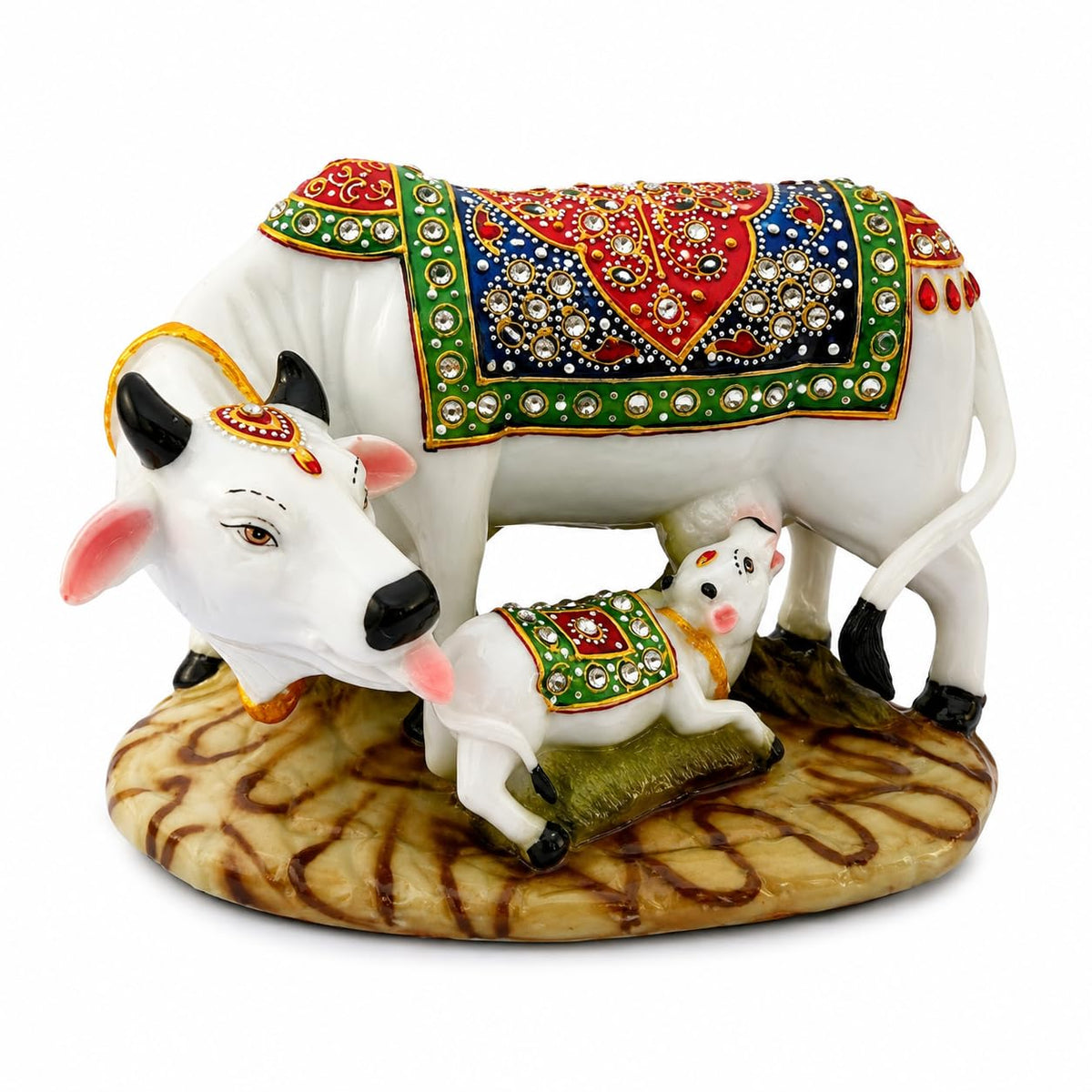 Decorative Marble Dust Cow & Calf Showpiece, Handicraft Gift Item, Resin Cow_Idol Statue (Regular Quality)