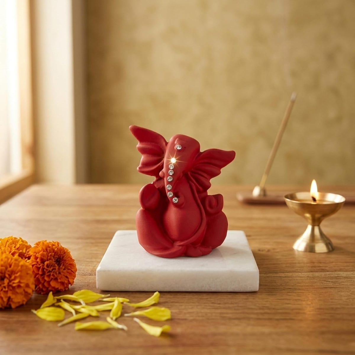 eCraftIndia Red Ganesha Statue | Lord Ganesha Idol for Home Decor Car Dashboard | Ganesh Ganpati Murti Gift for Diwali Housewarming Birthday