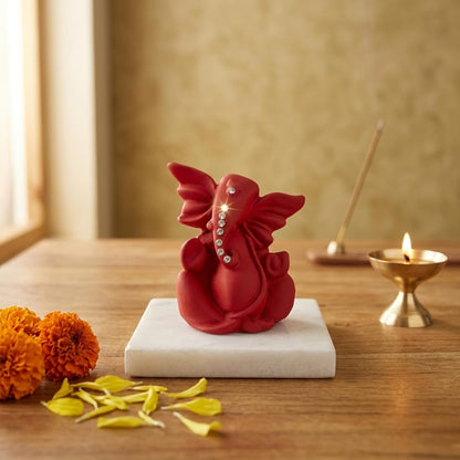 eCraftIndia Red Ganesha Statue | Lord Ganesha Idol for Home Decor Car Dashboard | Ganesh Ganpati Murti Gift for Diwali Housewarming Birthday