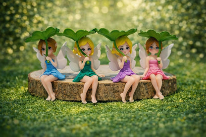 Miniature Leaf Fairy Set of 4 for DIY Projects, Garden Decor, Car Dashboard Accessories, Birthday Gifts