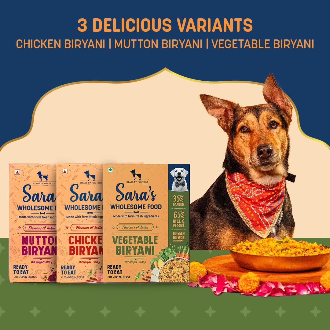 Sara's Wholesome by HUFT Vegetable Biryani Wet Dog Food – 300 gm | Human-Grade Ingredients | High-Protein Veg Meal | Natural & Preservative-Free | Suitable for Puppies & Adult Dogs
