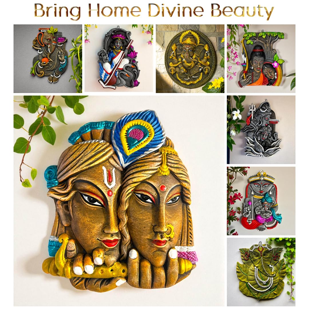 Radha Krishna Face Terracotta Wall Decor Hanging | Wall Hanging Decor | Spiritual Wall Art for Home, Temple, Mandir, Living, Office & Vastu Decor | Spiritual Gift (25x20 CM)