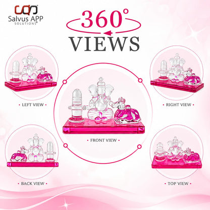 Crystal Glass Shiva Ganesha Nandi Statue | Decorative Religious Showpiece for Home, Temple & Office | Pink, 4 x 2.5 Inch