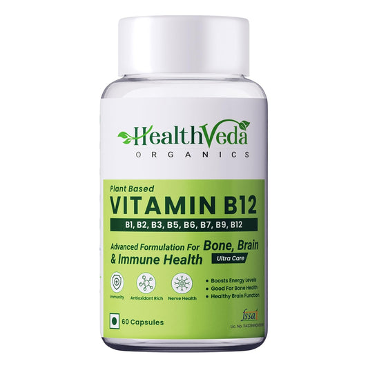Zephivo HEALTH VEDA ORGANICS PRIVATE LIMITED Plant Based Vitamin B12 Supplement, 60 Veg Capsules, B1, B2, B3, B5, B6, B7, B9, Moringa, Good For Digestion And Nerve Health, Glowing Skin For Men & Women