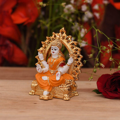 Ceramic Lakshmi Idol, 3.5 x 2.5 x 1.5 Inches, Gold & White, (Model: LMAS110)