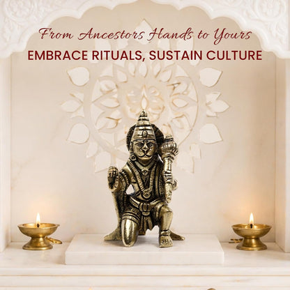 Brass Hanuman Ji Idol | Handcrafted Hanuman Murti for Pooja Room | Home Temple & Festival Gift (Design10: L5 x W5 x H8 cm)