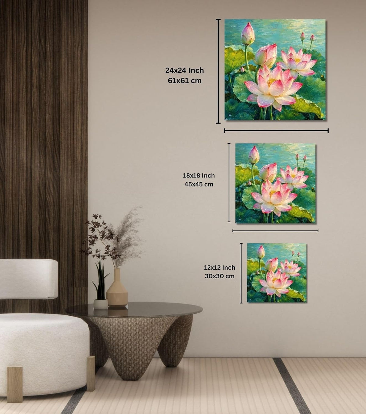 Lotus Flower Painting for Wall Vastu (15+ DESIGNS) Framed Lotus Canvas Painting for Living Room, Bedroom | Nature Floral Wall Art with Multiple Design Variations (Multi Lotus, 18x18 Inch, Framed)