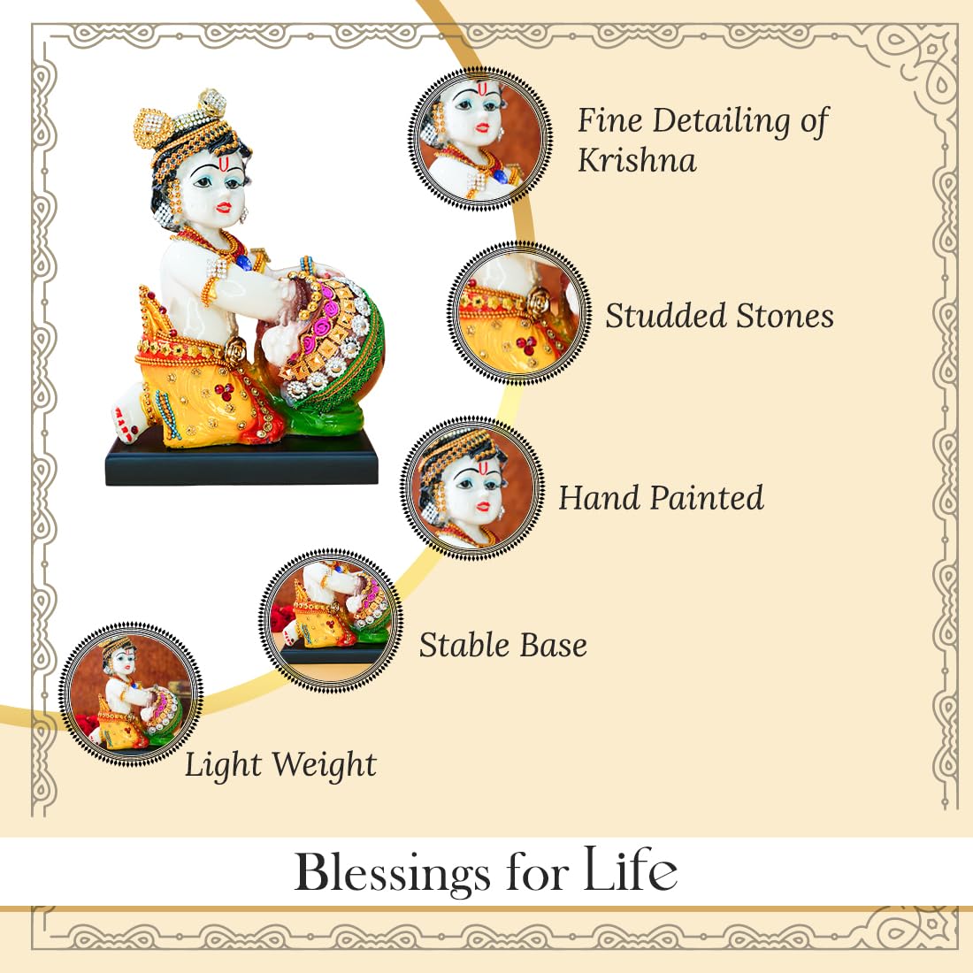 Bal Gopal Idol for Puja | Laddu Gopal Murti for Pooja Room | Resin Baby Krishna Idol for Home | Bal Krishna Idol | Sri Krishna Idols Gift | Makan Chor Idol