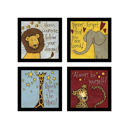 Motivational Animals Wall art paintings for living room, Motivational Quotes Framed Painting, set of 4, 9x9 Inch