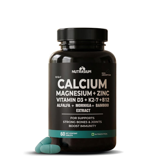 Nutrasium | Calcium & Vitamin D3 Tablets | Calcium Magnesium Zinc D3 & K2 with B12 & Folic Acid | Alfalfa, Moringa & Bamboo Leaves Extract | For Strong Bone & Joint Support | 60 Tablets