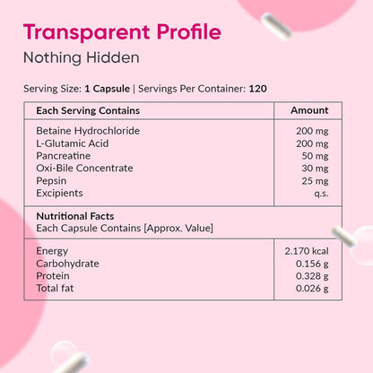 Nutritional label for a supplement on a pink background
