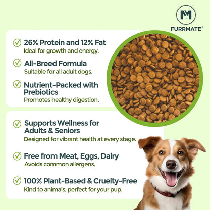 FURRMATE Veg Dry Dog Food, 26% Protein, Complete & Balanced Vegetarian Kibble, Suitable for All Breeds (200g)