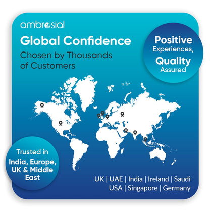 World map with global confidence branding and locations listed on a blue background