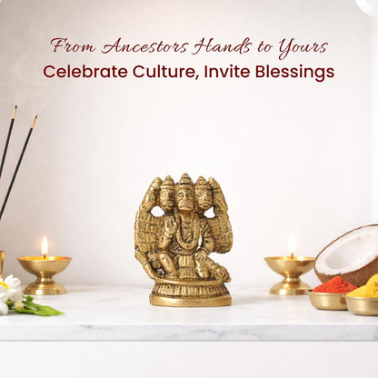 Panchmukhi Hanuman Ji Idol | Brass Five Face Hanuman Sculpture with Radiant Finish for Pooja Room | Festive Gift Idol (Design06: L4 x W2 x H5 cm)
