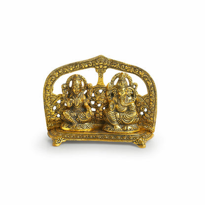 'Laxmi Ganesh' Idol Showpiece Figurine (5.0 Inches, Golden, Metal)|Handcrafted Laxmi Ganesh Idol for Home Décor Laxmi Ganesh Murti for Pooja Room