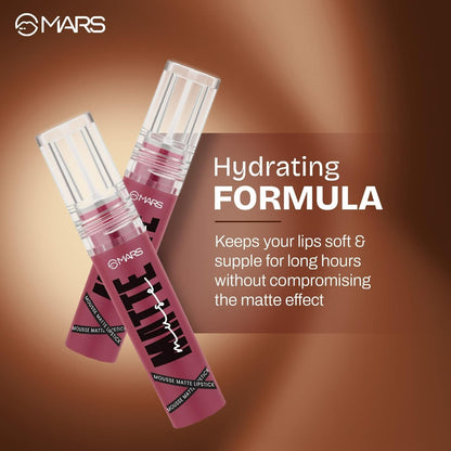 MARS Matte Muse Mousse Lipstick (3ml) (14-RUNWAY QUEEN) with Doe-Foot Applicator | Highly Pigmented | Smooth Texture | Hydrating Formula | Blurry Lips Effect