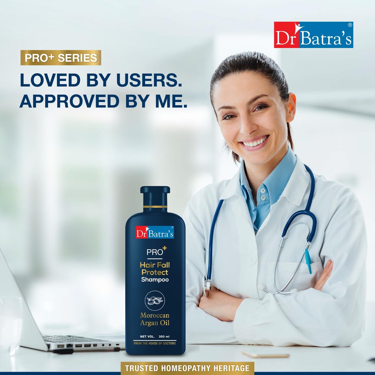 Dr Batra's PRO+ Hair Fall Protect Shampoo-350 ml | Sulphate Free Moroccan Argan Oil Shampoo for Men & Women