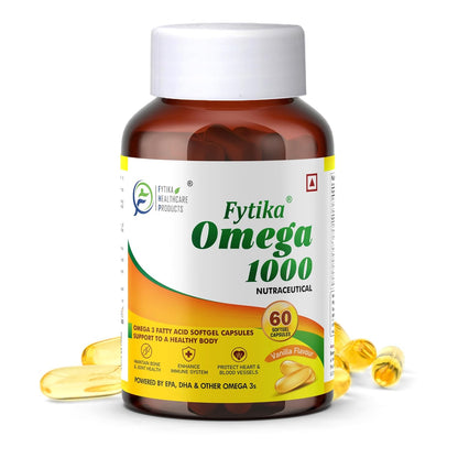 Fytika Omega 1000 supplement bottle with capsules on a white background