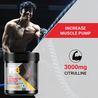 MuscleBlaze Pre Workout 200 Xtreme (Tangy Orange, 15 Servings, 100g) | 200mg Caffeine, 200mg Theanine, 2000mg Beta Alanine, 3000mg Citrulline