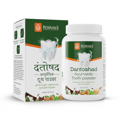Krishna’s Dantoshad Ayurvedic Tooth Powder With Goodness of 15 Herbs for Strengthens Teeth, Tightens Gum & Maintain Fresh Breath - 100 gm (Pack of 1)