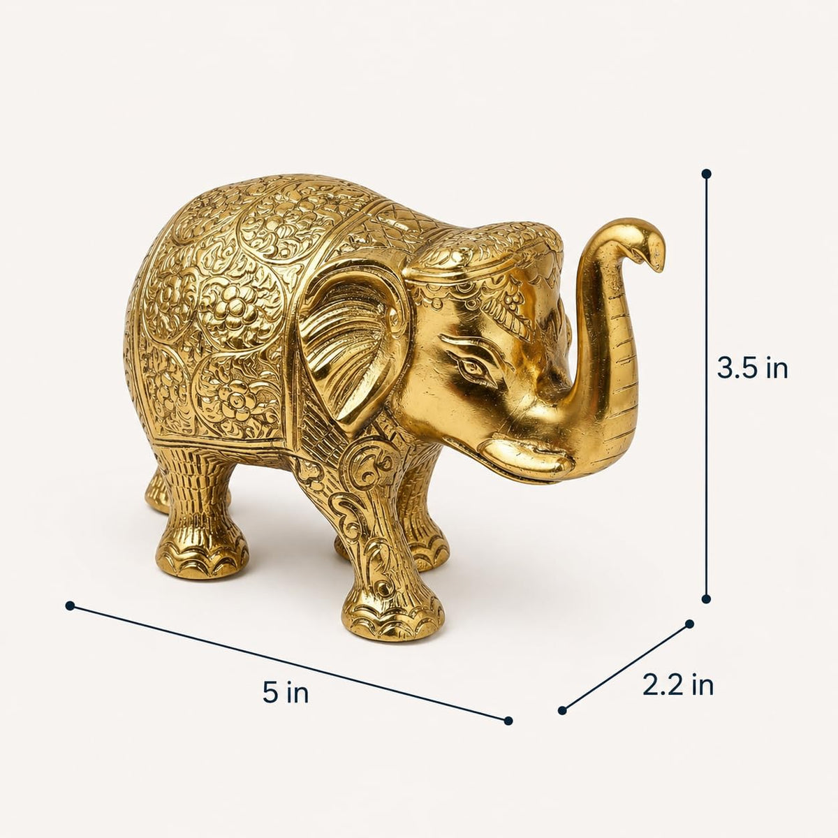 Metal Elephant Showpiece, Gold Plated, 12.5x6x9 CM