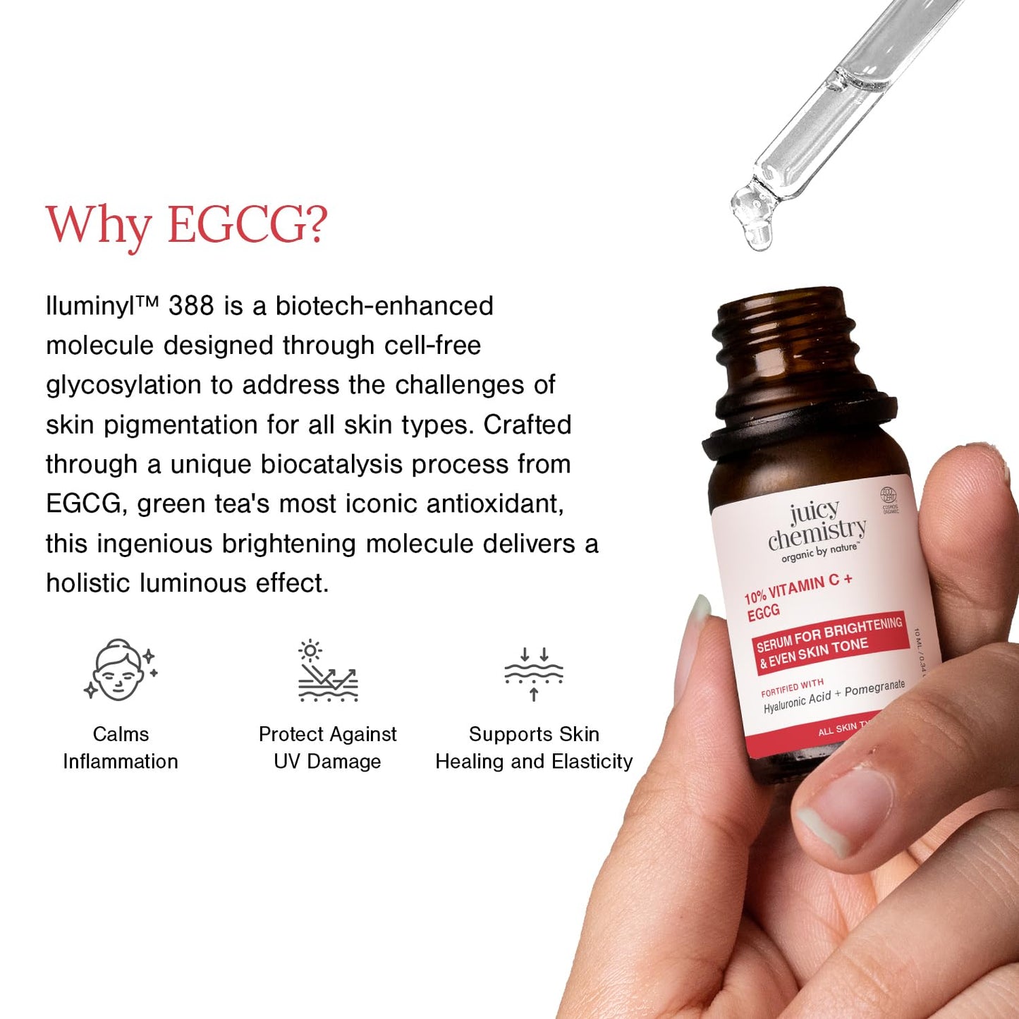 Juicy Chemistry 10% Vitamin C + EGCG Serum, 10ml | Brightening & Antioxidant Face Serum | Brightens Skin Tone | Reduces Hyperpigmentation | Healthy Skin Barrier | Smoothens Fine Lines & Wrinkles | Dermatologically Tested