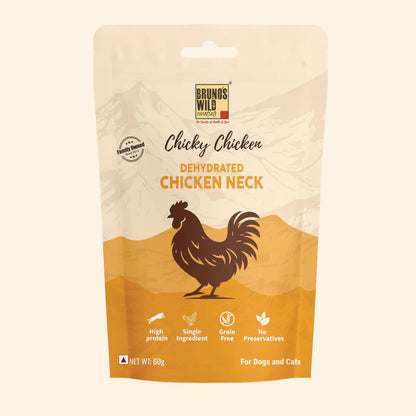 Brunos Dehydrated Chicken Neck - 60g |Treat for Dogs & Cats|Grain Free Natural Treats|Single Ingredient|Preservative Free|Immunity Boost Formula | Healthy Snack for Pets