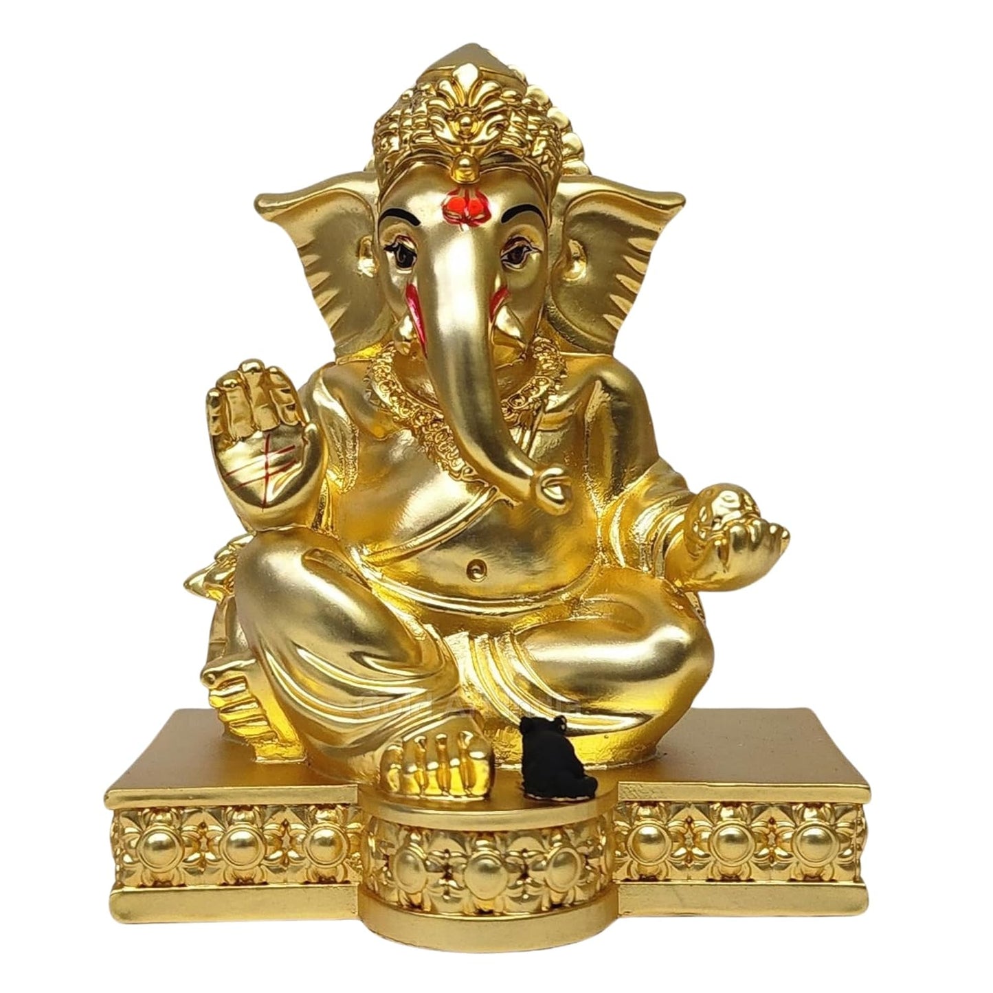 Gold Art India Gold Plated with Gold Matte Gaddi Ganesh Idol for Home Decor Ganesha Murti Ganpati Idol for Office Desk Puja Lord Ganesh Statue for Gifting Ganpati Idol for Mandir Pooja Room Figurine