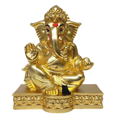 Gold Art India Gold Plated with Gold Matte Gaddi Ganesh Idol for Home Decor Ganesha Murti Ganpati Idol for Office Desk Puja Lord Ganesh Statue for Gifting Ganpati Idol for Mandir Pooja Room Figurine