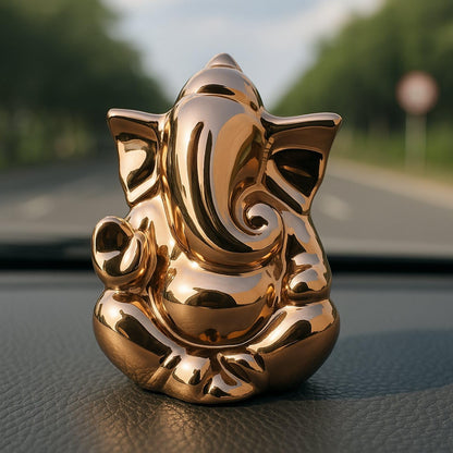 sculpmart Ganesh Idol for Home Decor & Car Dashboard | Ganesh Ji Murti Decorative Showpiece for Home Decor | Pooja Room & Office Desk (Golden) 10 CM
