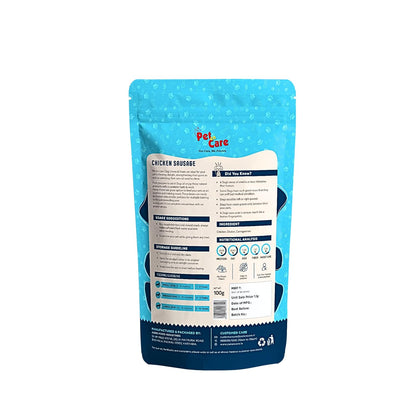 Pet en Care Chicken Sausage Dog Treats, 100g | Real Chicken | Protein Rich | Vitamin Enriched | All Breed and Sizes